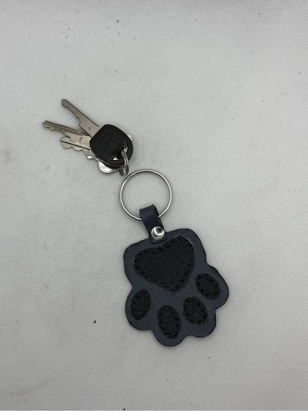 Handmade Genuine Black and Gray Leather Paw Print Keychain